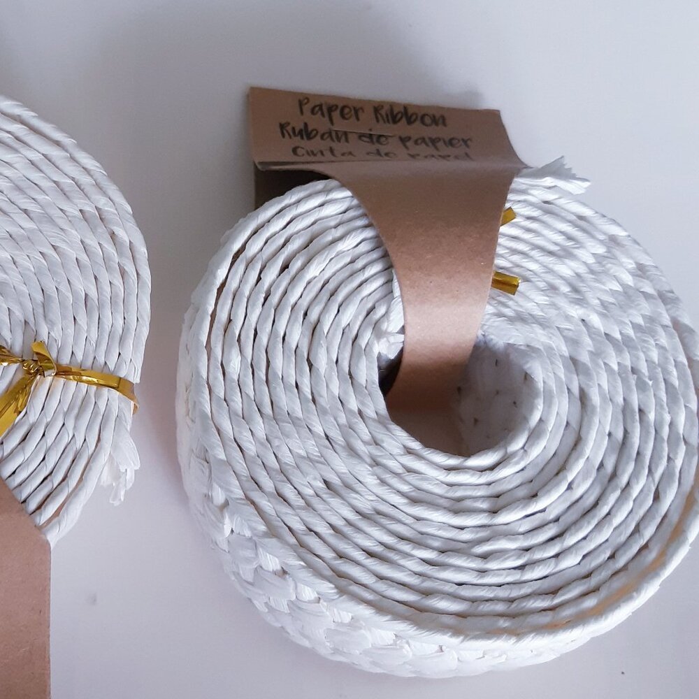 White Basketweave Craft Paper Ribbon Set of 2